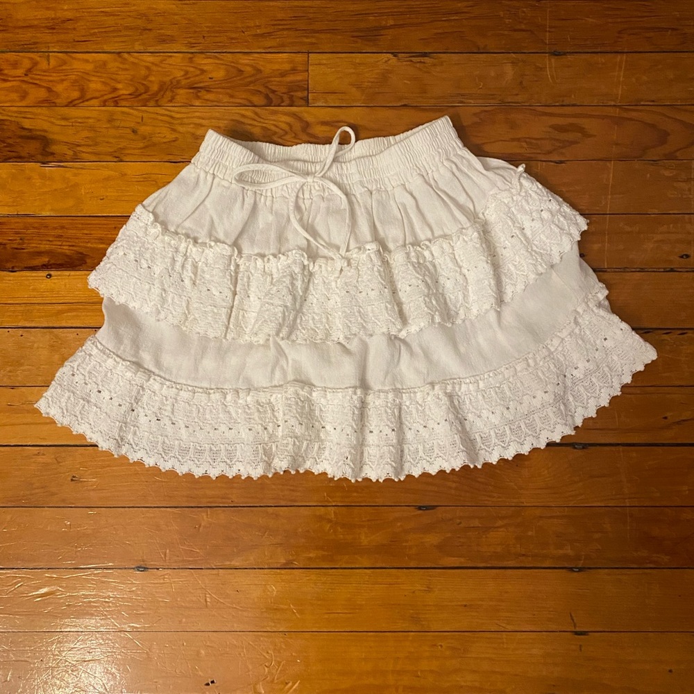 White pleated ruffle preppy mini skirt